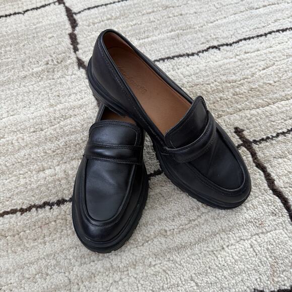 Madewell Bradley Lug Sole Black Leather Chunky Loafer Size 10 Dark Academia - Picture 1 of 11